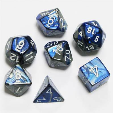 CHESSEX - Set de 7 dés - GEMINI - Bleu-Acier/Blanc